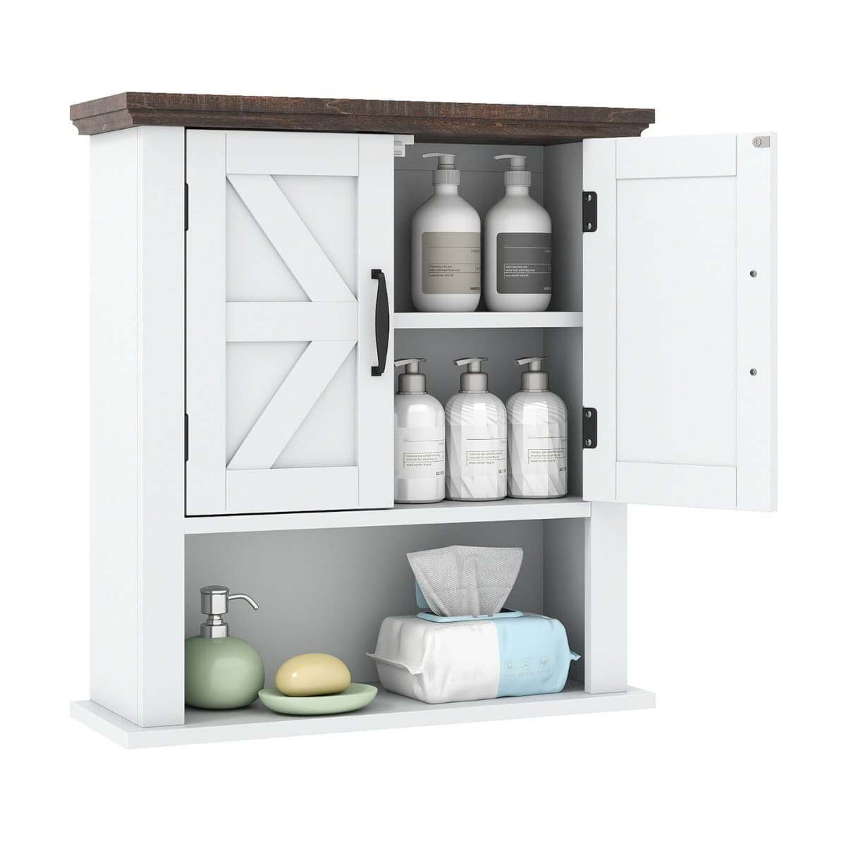 Armoire à Pharmacie avec Portes Armoire Murale de Salle de Bain Style Ferme avec Étagère Réglable et