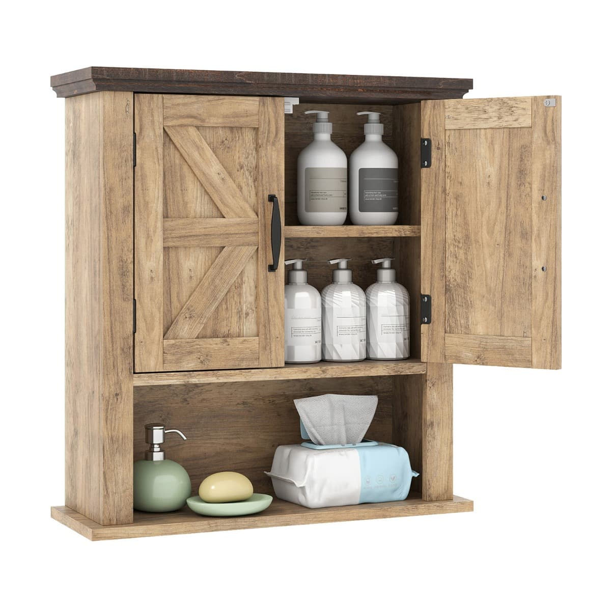 Armoire à Pharmacie avec Portes Armoire Murale de Salle de Bain Style Ferme avec Étagère Réglable et