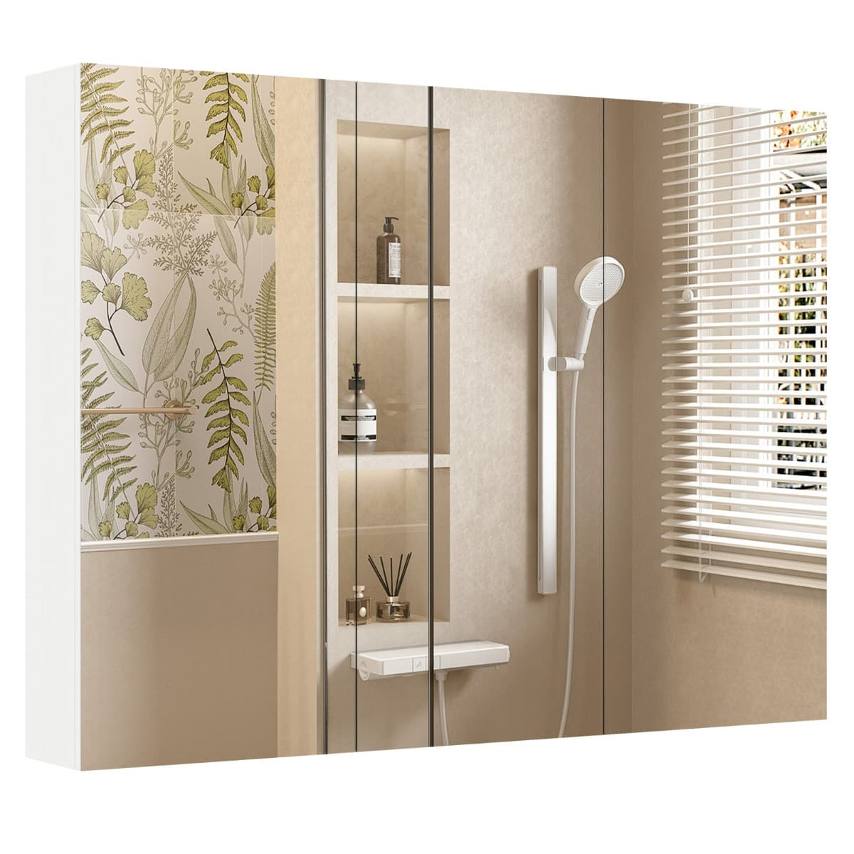 Armoire Salle de Bain de 87cm avec Miroir et 3 Portes Armoire à Pharmacie Encastrée ou Murale avec 6