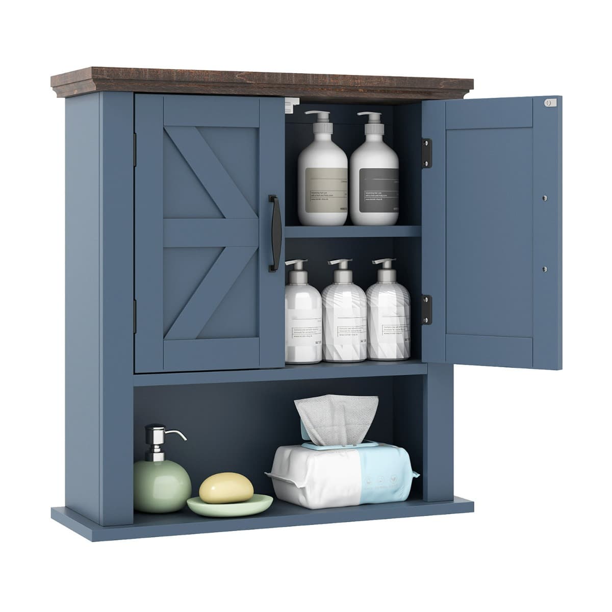 Armoire à Pharmacie avec Portes Armoire Murale de Salle de Bain Style Ferme avec Étagère Réglable et